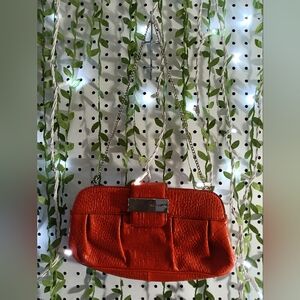 Orange Crocodile-Embossed Chain Bag